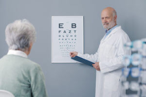 Elderly woman having an vision test.